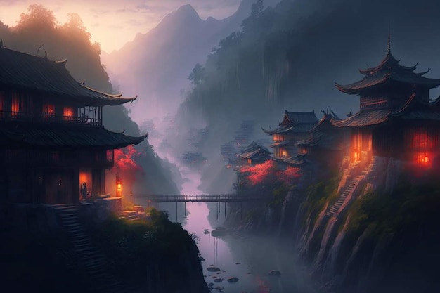 A chinese village in the mountains