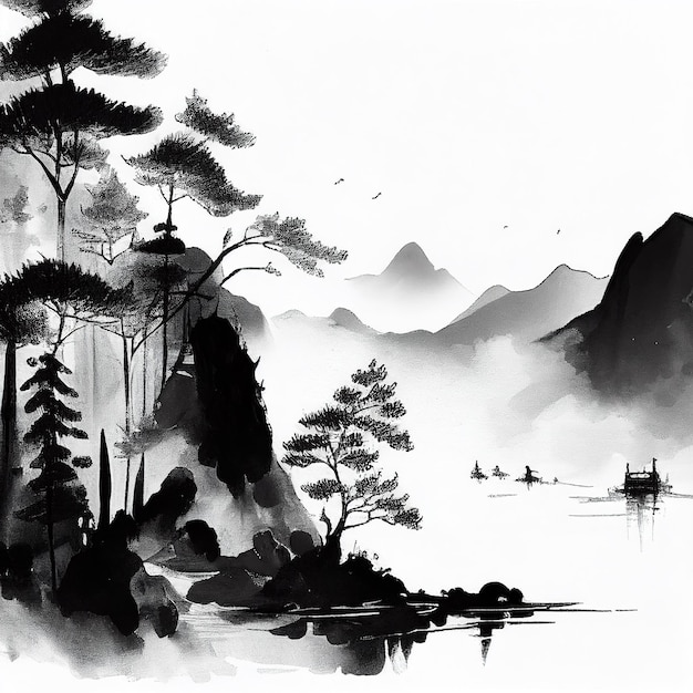 Chinese watercolor landscape painting