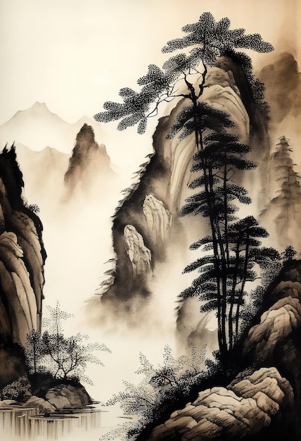 Chinese watercolor landscape painting