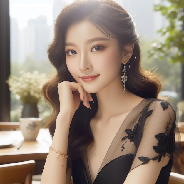 A Chinese woman in a black dress her beauty a celebration of life