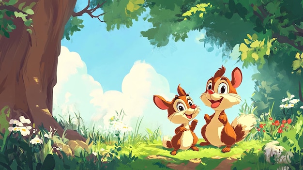 Chip and Dale cartoon background illustration