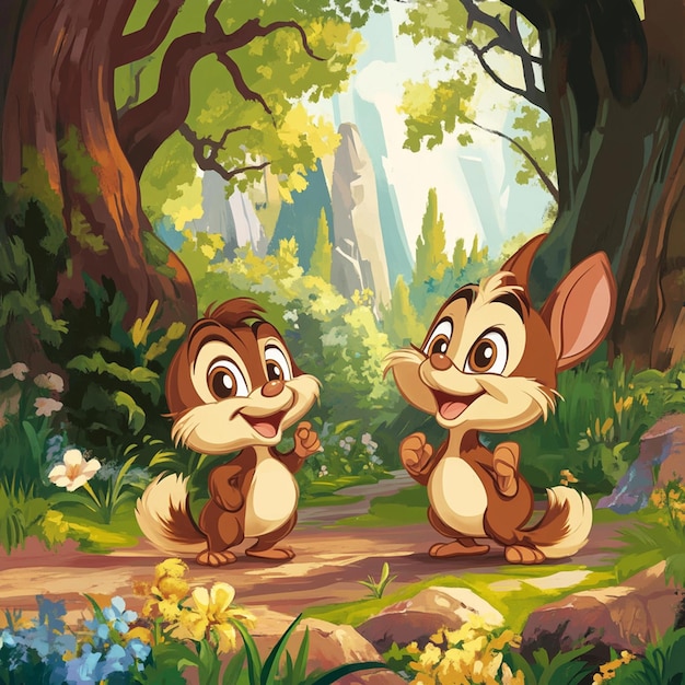 Chip and Dale cartoon background illustration