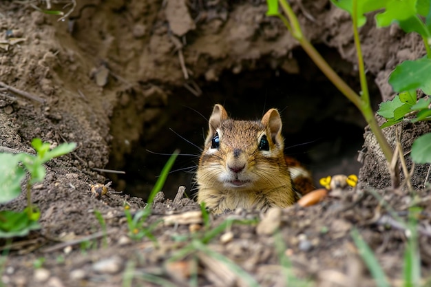 Chipmunk Chipping Out of Hole