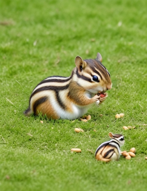 Photo chipmunk eating peanuts