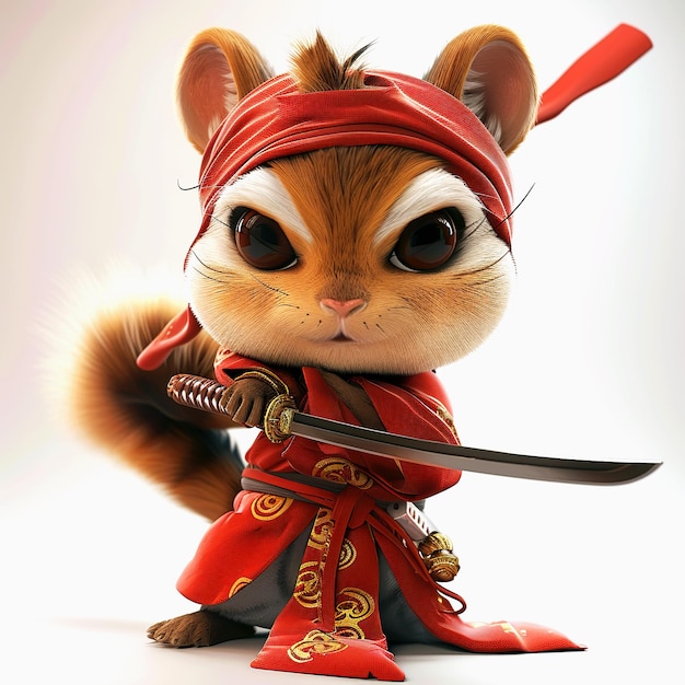 chipmunk Samurai Warrior Wielding Katana Sword cartoon squirrel Samurai cartoon design