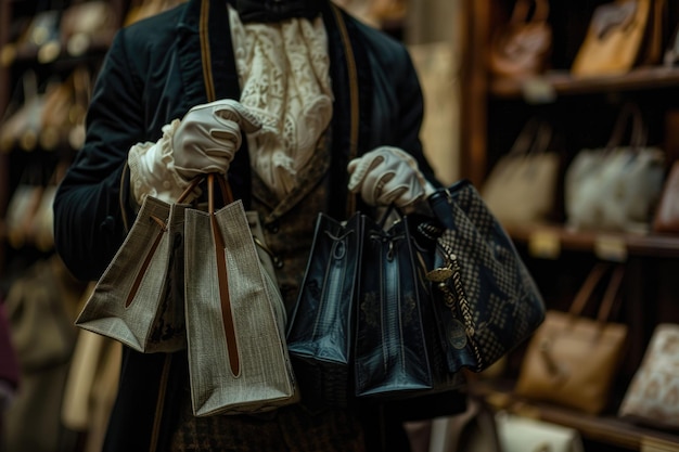 Photo chivalry in action close up of a young gentleman holding ladies bags