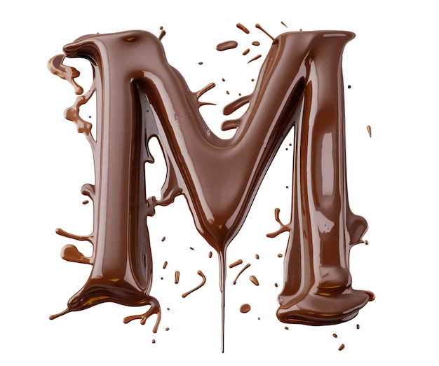 Chocolate alphabet letter M cut out on white background Generative AI illustration