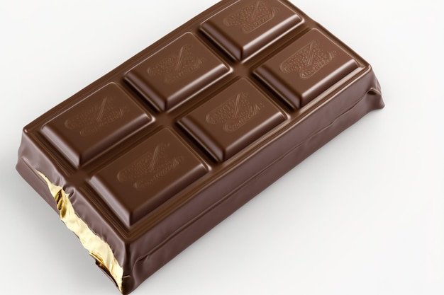 A chocolate bar close up isolated on a white background