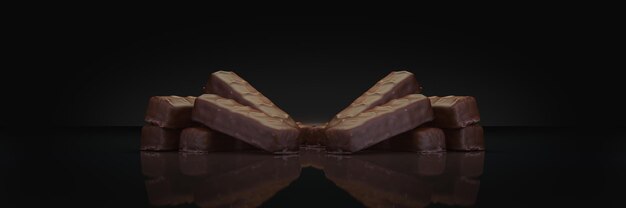 chocolate bar in dark background 3d rendering