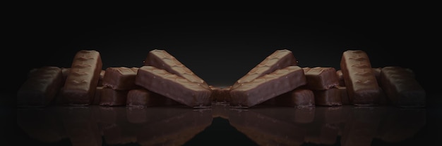 chocolate bar in dark background 3d rendering