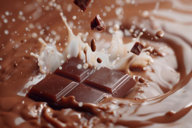 Chocolate Bar Falling Into Milk Chocolate Splash