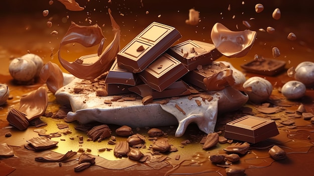 A chocolate bar is piled on top of a pile of chocolate.