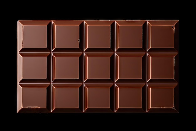 Chocolate Bar Isolated Whole Chocolate Blok with Square Segments on Black Background Generative AI Illustration