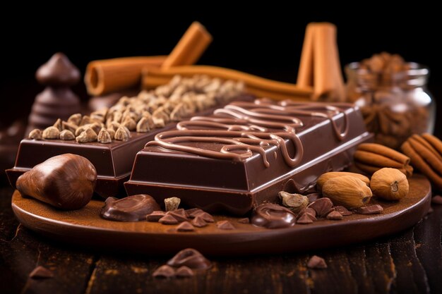 Chocolate bar pieces forming the word Chocolate Day with decorative elements