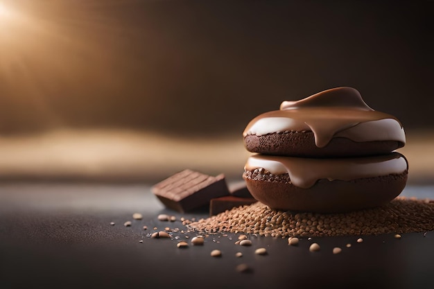 A chocolate bar sits on top of a stack of cookies.