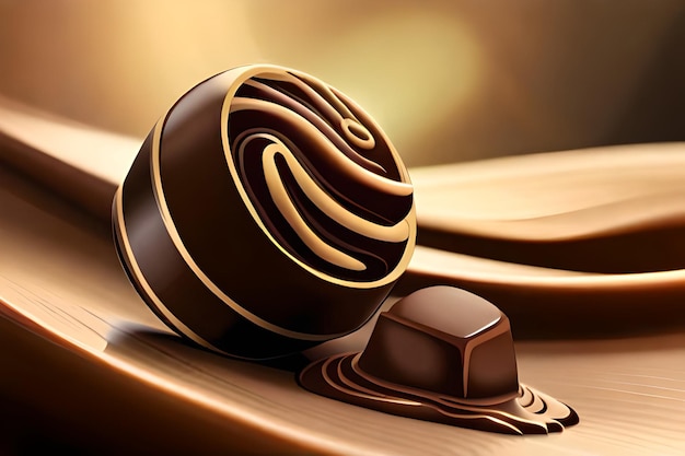 A chocolate bar with a chocolate background and a chocolate ball.