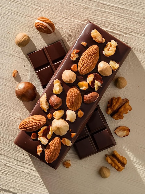 Photo a chocolate bar with nuts and nuts on it