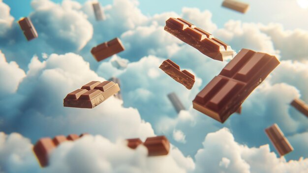 chocolate bars fly in the clouds