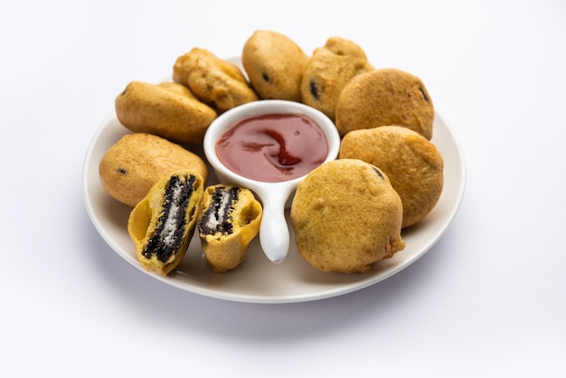 Chocolate biscuit pakora pakodas or fritters creative Indian teatime snack