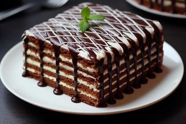 Chocolate brownie cake with a scoop of ice cream