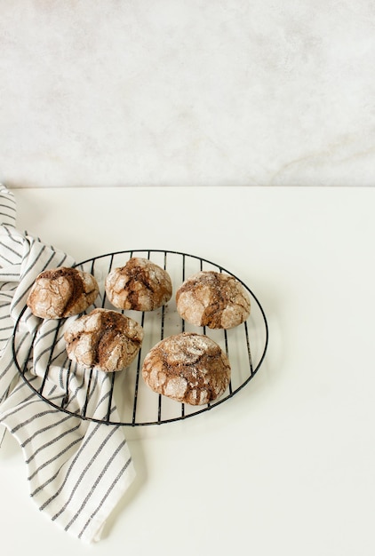 Chocolate brownie cookies in powdered sugar Chocolate Crinkles Copy space