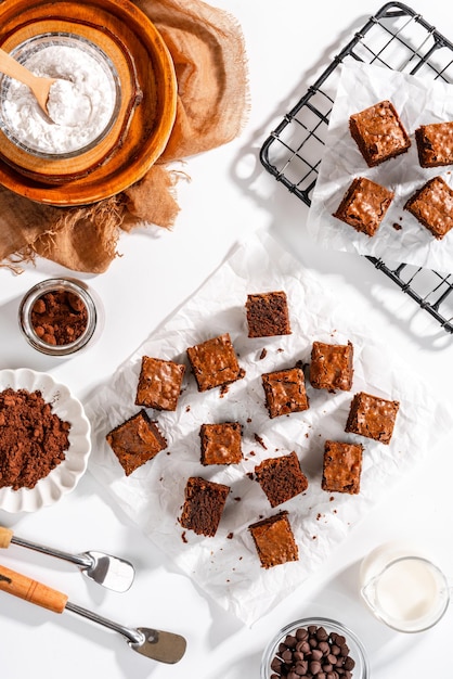 A chocolate brownie is a square or rectangular chocolate baked confection