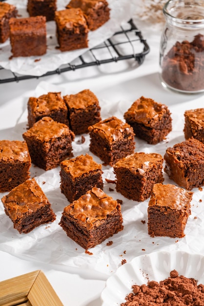 A chocolate brownie is a square or rectangular chocolate baked confection