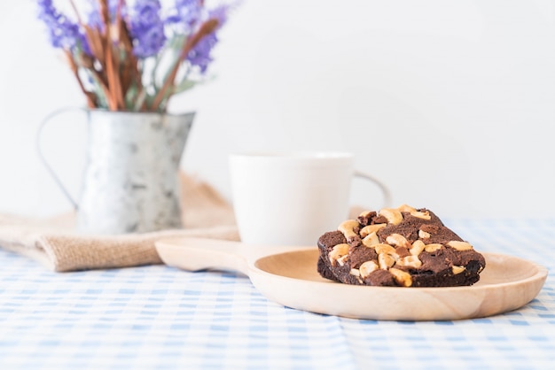 chocolate brownies on table