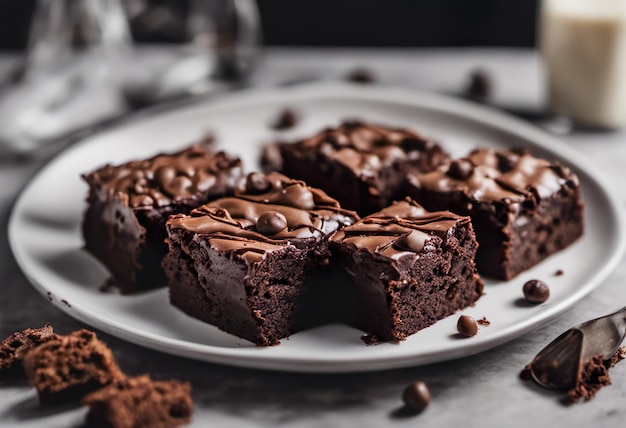 Photo chocolate brownies on a white plate