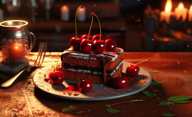 Chocolate cake and cherry