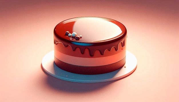 Photo a chocolate cake is on a plate with a red and brown ring