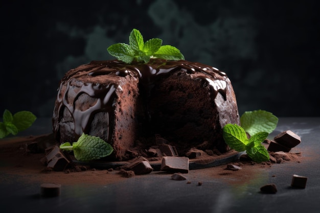 Chocolate cake mint dessert Rustic cook Generate Ai