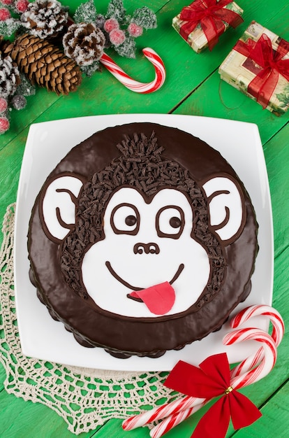 Chocolate cake Monkey. The symbol of the new year