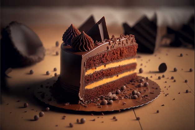 chocolate cake on a plate illustration images