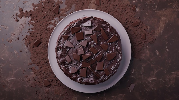 Chocolate Cake on a Plate Top View