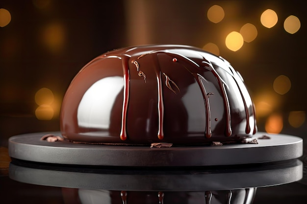 Photo chocolate cake round glazed dessert delicious shining truffle torte abstract generative ai illustration