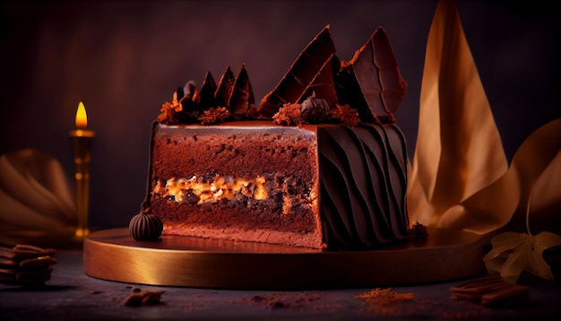 Chocolate cake on the table holiday treat