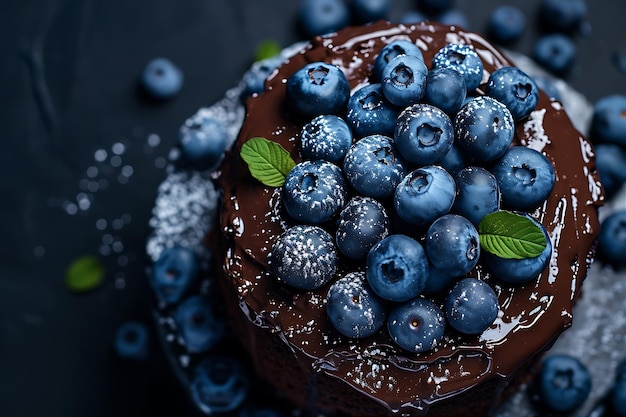 Chocolate Cake Topped with Blueberries and Hazelnuts