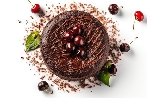 Chocolate Cake Vegetarian Dessert On White Background Top View Generative AI