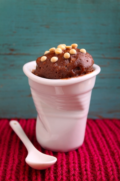 Chocolate cake in a white cup