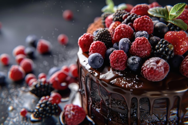 Photo chocolate cake with berries ai