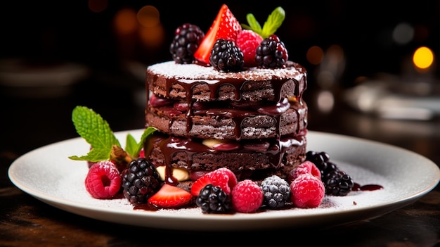 chocolate cake with berries Generative AI