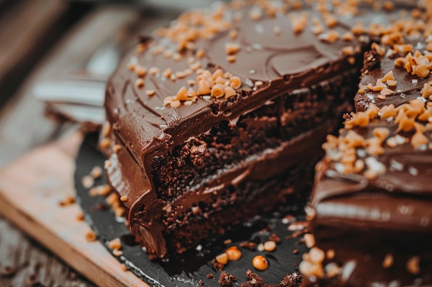 Chocolate cake with a bite taken out of it