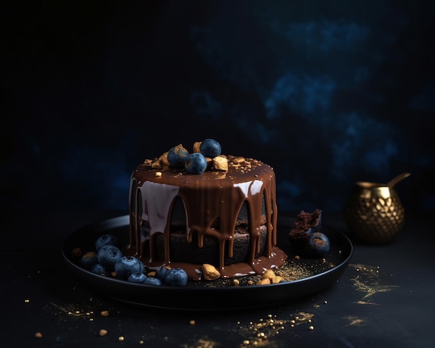 Chocolate cake with blueberries Generative AI