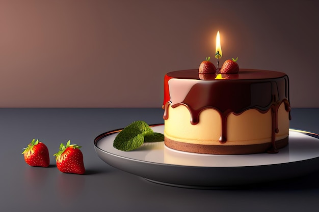 A chocolate cake with a candle on it