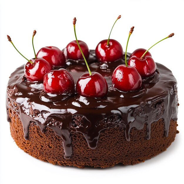 Photo a chocolate cake with cherries on top of it