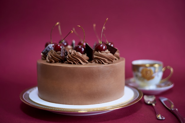 Chocolate cake with cherries