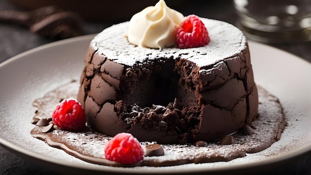 a chocolate cake with chocolate frosting and raspberries on it