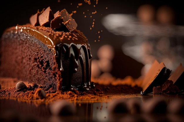 A chocolate cake with chocolate icing and chocolate icing