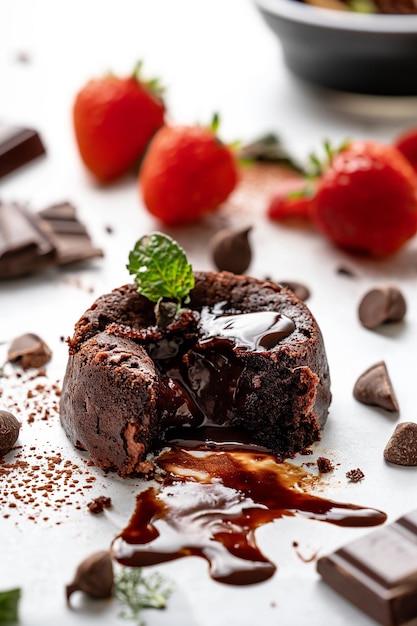 a chocolate cake with chocolate and strawberries on it